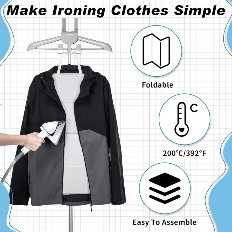 LemonRoad 3 Pcs Foldable Steam Board Set Steaming Clothes Steamer Pad Hanging Ironing Clothes Board Steamer for Clothing Iron Pad Adjustable Standing Garment Hanger Household Products, Grey - Image 4
